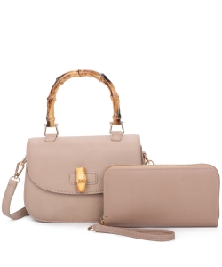Bamboo Top Handle Flap 2-in-1 Satchel LF2316S2 STONE